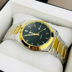 two tone silver & black chain prx watch – bold black dial design (copy)