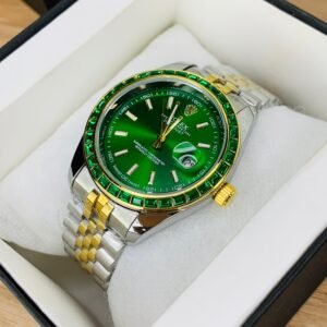 two tone rlx limited watch – green dial with silver & gold chain