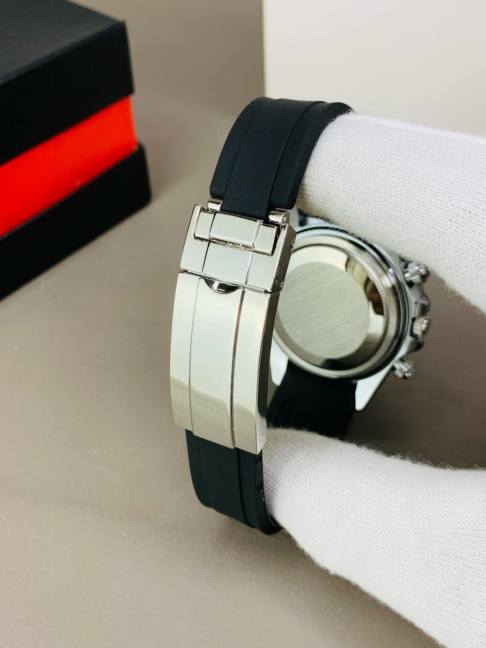 luxury rlx watch – black dial with diamond bezel & rubber strap luxury rlx watch – black dial with diamond bezel & rubber strap