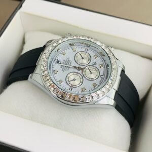 luxury rlx watch – black dial with diamond bezel & rubber strap (copy)