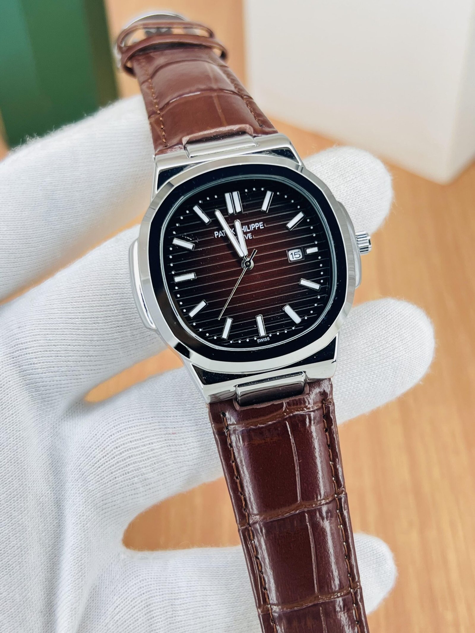 Ptk Classic Brown Dial Leather-Strap Watch
