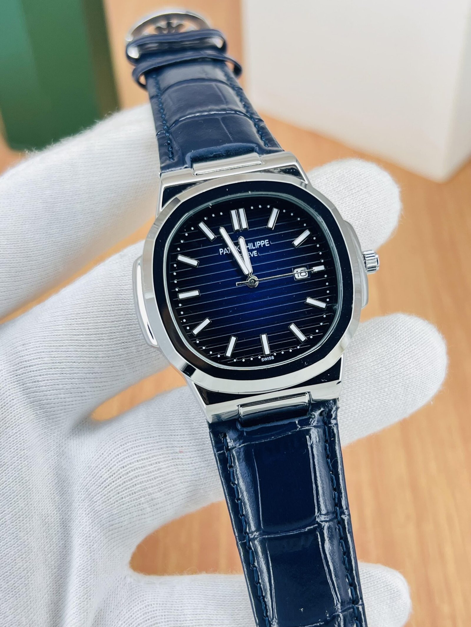 Ptk Sophisticated Blue Dial Leather-Strap Watch