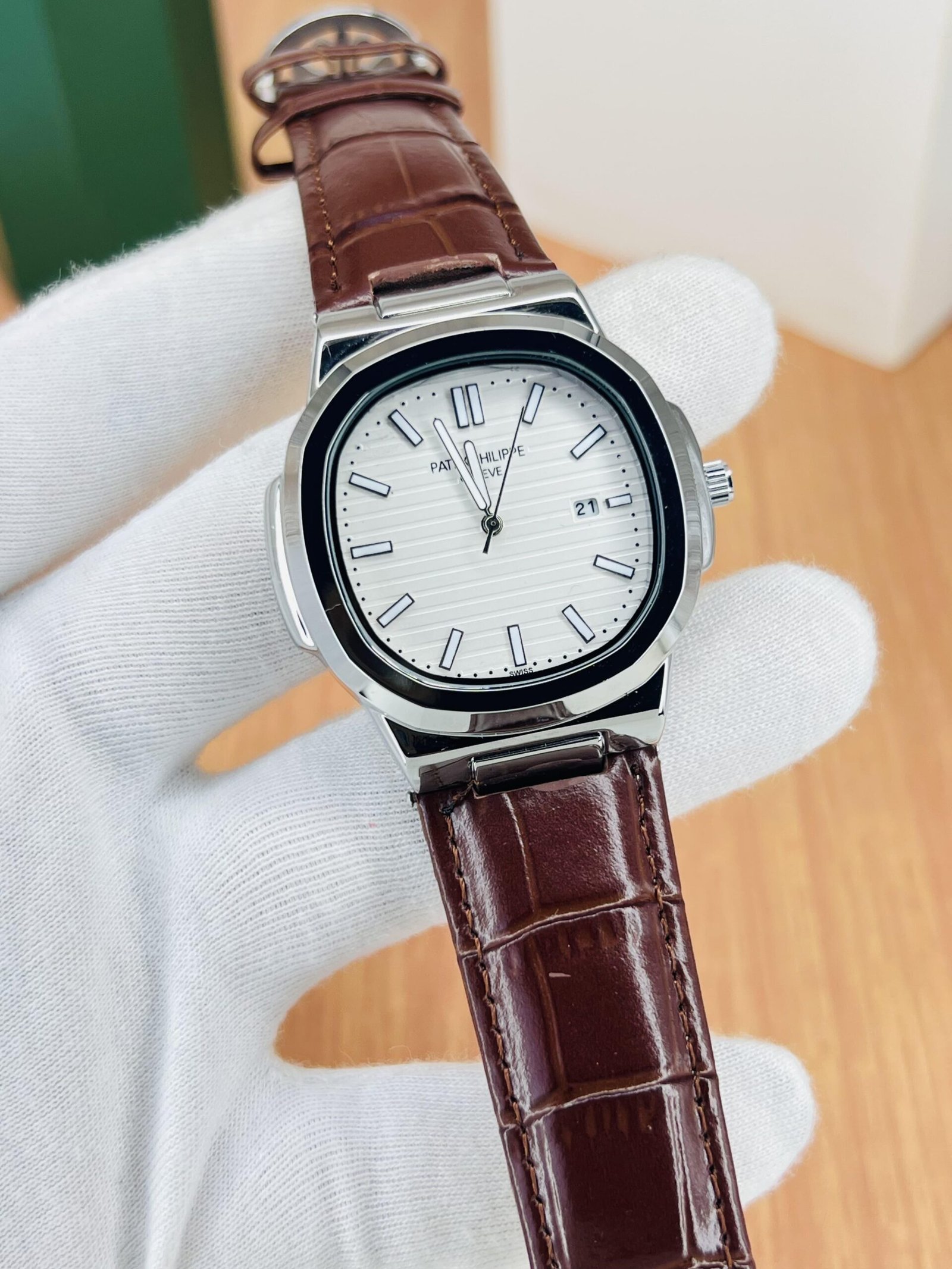 Ptk Refined White Dial Leather-Strap Watch