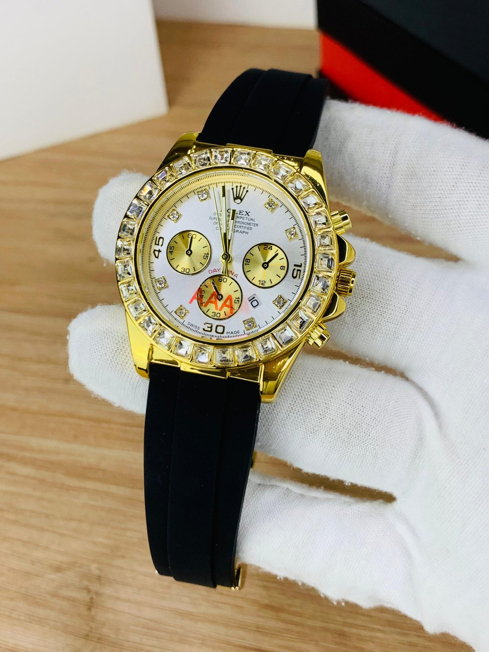 Daytona Stone Rubber Watch-Gold White f1
